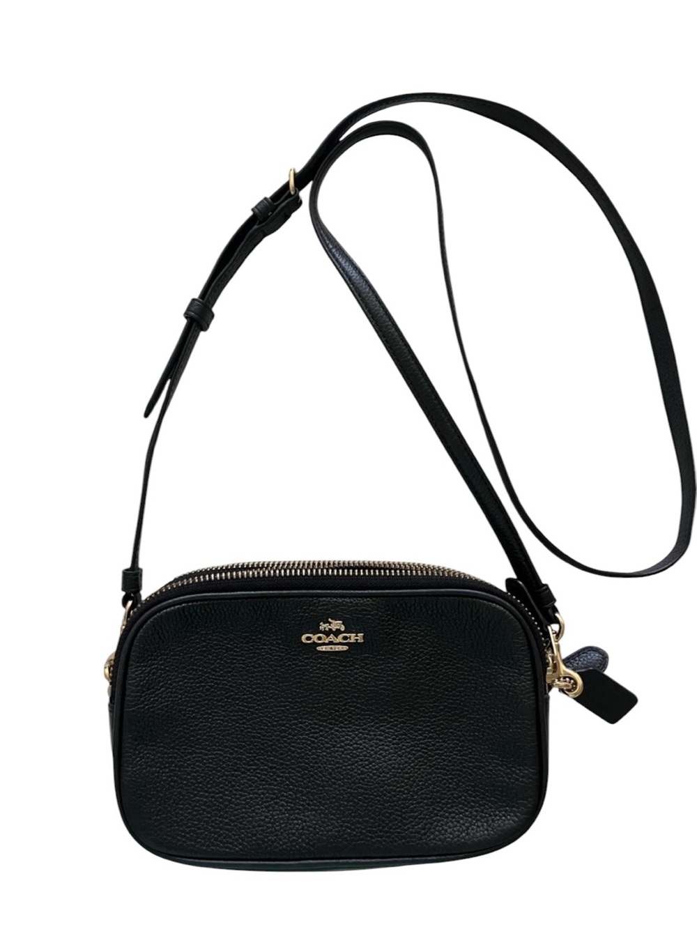 EUC Coach Mini Bag In Black Pebbled Leather Compact Gold Hardware Zip Closure